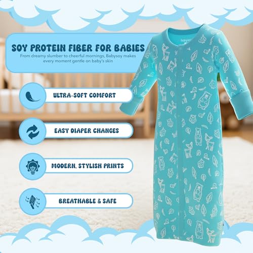 Image of Babysoy Unisex Baby Long Sleeve Gown Sleep Sack, Ultra Soft Nightgown, Newborn Reversible Mittens