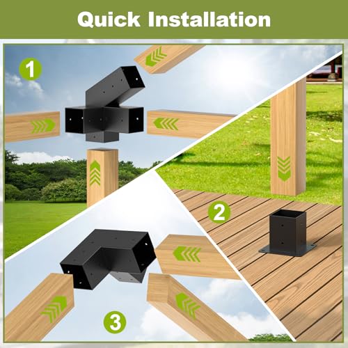 Pergola Kit, 30° Slanted Roof Bracket Set, Roof Wall Mount Extension Bracket Kit,4" x 4" (Actual: 3.5x3.5 Inch) Powder-Coated Pergola Hardware for Porch,Gazebo, Backyard(10pcs) - Image 5