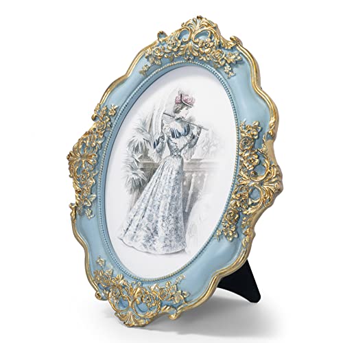 Guoer Vintage Oval Picture Frames 5X7 Photo Frame With Glass Front Antique Picture Frame For Tabletop Wall Hanging (5X7, Oval Blue) #TOP24