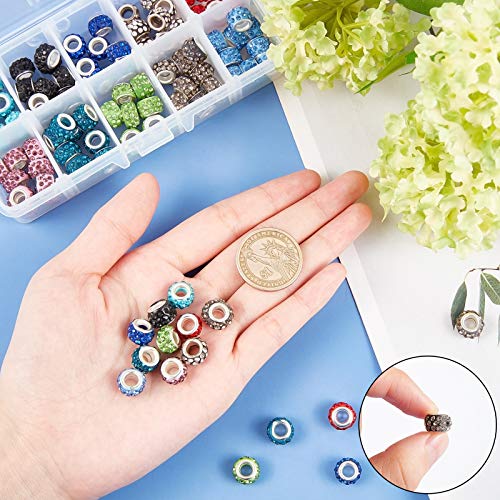 Nbeads 1 Box 100 Pcs Mix Color Crystal Charms Rhinestone Spacer Beads Largr Hole Beads Fit European Bracelet Snake Chain Charms Bracelet #TOP2