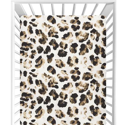 Image of CaTaKu Leopard Cheetah Animals Baby Crib Sheets Mini Crib Sheets Fitted for Boys Girls, Neutral Crib Mattress Sheet Toddler Bed Sheets, 27 inchx 39 inch