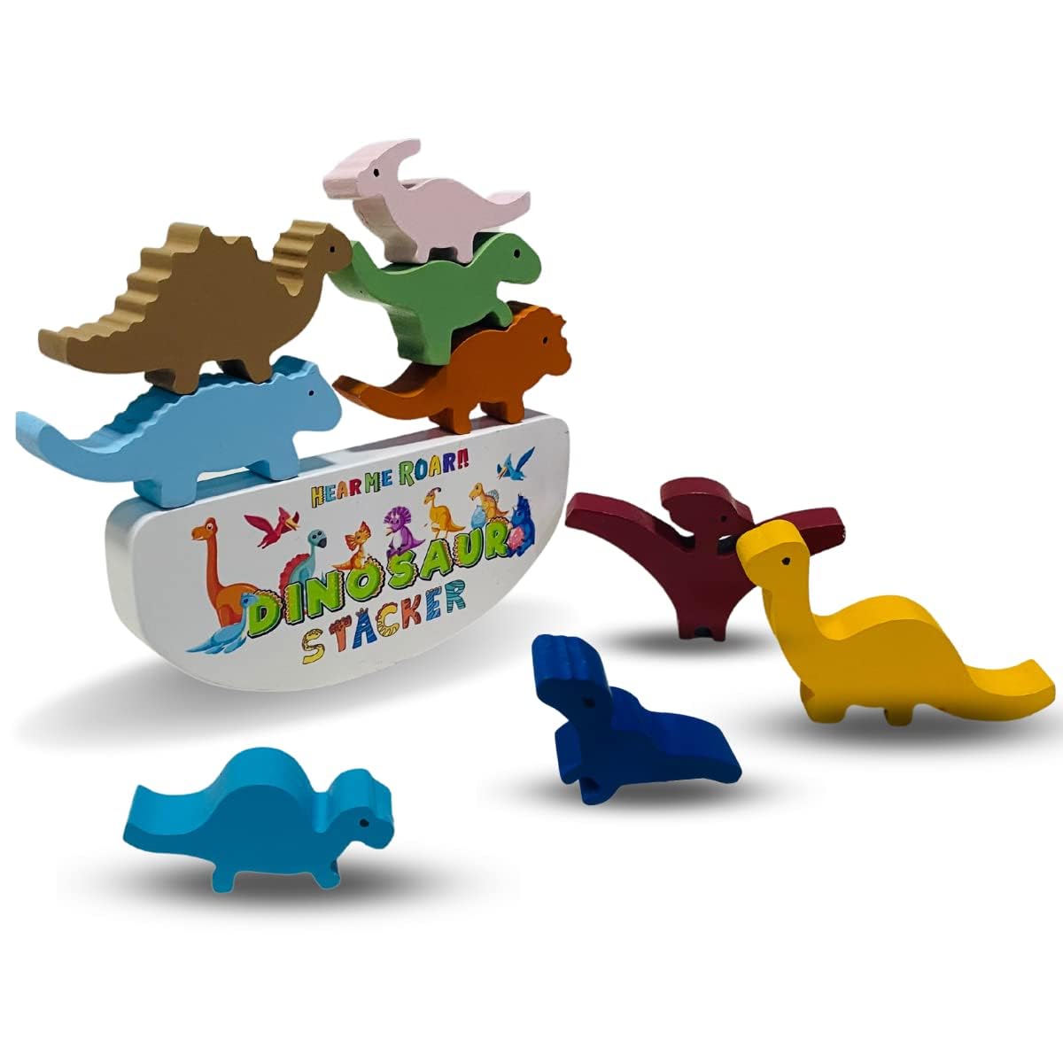 The Funny Mind Dinosaur Wooden Stackers Toys for Kids, Wooden Stacking Blocks and Tower, Dinosaur Puzzles for 3, 4, 5, 6, 7, 8, 9, 10 Years Age Child, and Toddler| Stacking Toys for Kids and Adults