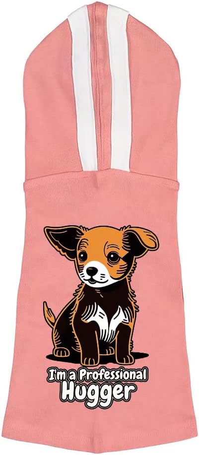 Hugger Dog Shirt with Hoodie - Funny Dog Hoodie - Cute Design Dog Clothing - Pink White, M