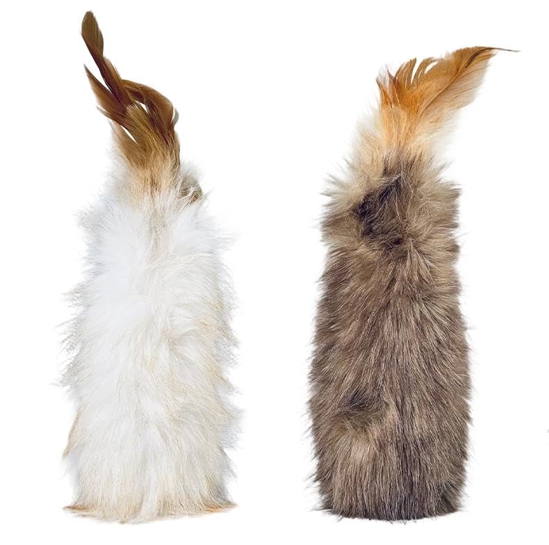Migipaws 2-Pack Mice & Animal Toys, Organic Catnip +Natural Feather + Soft Plush Furry Tails with Hanging Ring for Teaser Wand, Durable Interactive Kitten Toy