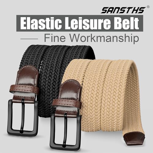 Image of SANSTHS Elastic Woven Golf Belt for Men, 1.3 inch Casual Stretch Braided Web Belt with Pin Buckle for Golf Jeans Casual Pants
