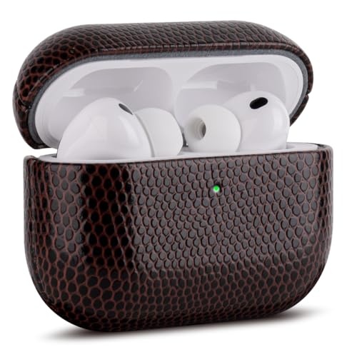 Image of Haobobro Handmade Case - for AirPods Pro 3 Case Cover - Selected Vegan Leather, Lizard Skin Texture, Drop Protective Hard Shell Cover for AirPods Pro 3rd Generation Earbuds - Coffee