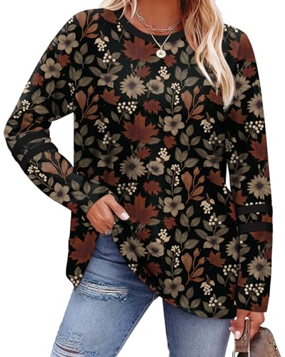 Image of Sampeel Long Sleeve Shirts for Women Color Block Casual Tops Fall Outfits 2026 Basic Tees Trendy Spring Clothes
