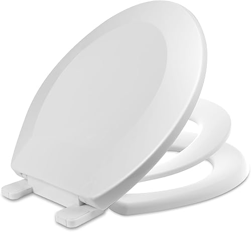 Asiento de inodoro con parte delantera abierta resistente y comercial sin tapa, material grueso, nunca se afloja, redondo, blanco (16.5 pulgadas),