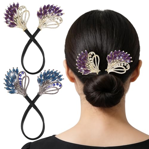 She's hui 2 Pcs Bun Maker Crystal Hair Bun Maker