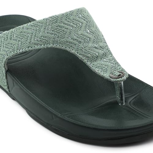 Image of Liberty A-HA Peach & Green Flip-Flops for Women - PU Slip-On