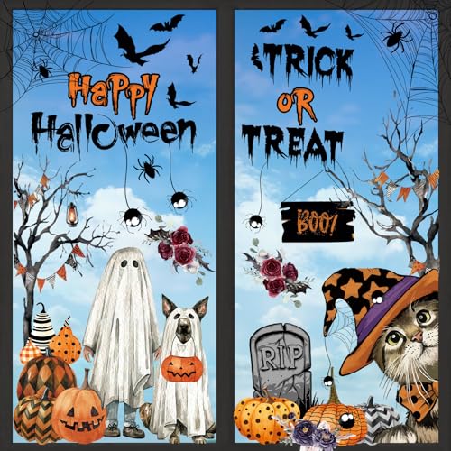 AhfuLife 60 Stück Halloween Fensteraufkleber, 9 Blatt Niedliche Cartoon Halloween Fenster Aufkleber Wiederverwendbar Doppelseitige für Kinder Halloweenpartys Fensterdekorationen Spiegeln (Geist)