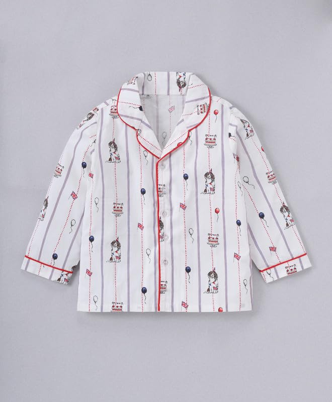 Image of Girls Premium Cotton Full Sleeves Printed Nightsuit Set | Collar Style Night Dress for Girls | Soft & Breathable Pajama Set | Trendy Kids Sleepwear & Nightwear