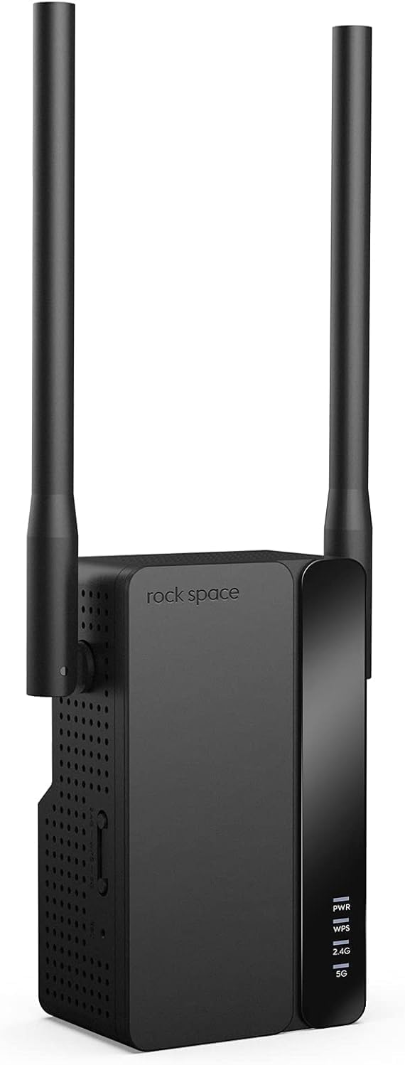 Rockspace WiFi 6 Extender: Up to 1500 Sq. Ft. Coverage, 35+ Devices, Dual-Band, 1.8Gbps Speed, 4 Antennas, AP Mode with Gigabit Port for Home & Gaming AX1800 (AX1800 Black 02)