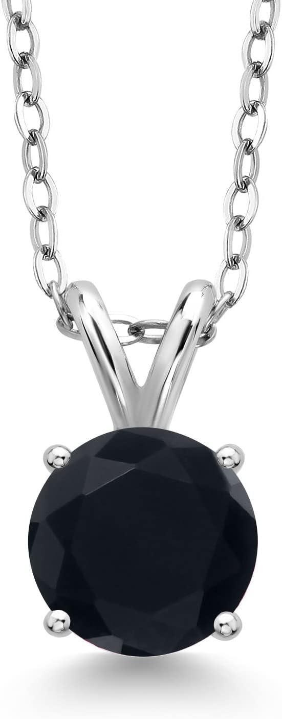 Gem Stone King 925 Sterling Silver 8MM Round Gemstone Birthstone 4-Prong Solitaire Pendant Necklace For Women with 18 Inch Silver Chain