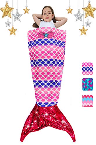 Garlagy Mermaid Tail Blanket for Girls Flannel Soft All Season Sleeping Blankets Bag
