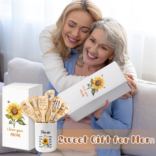 CJiangpo-Mom-Cooking-Utensils-Set-Sunflower-Ceramic-Utensil-Holder-with-6-Wooden-Spoons-Spatulas-Set-Sunflower-Kitchen-Decor-Cooking-Tools-Kitchen-Gifts-for-Mom-Christmas-Christian-Gifts-for-Women