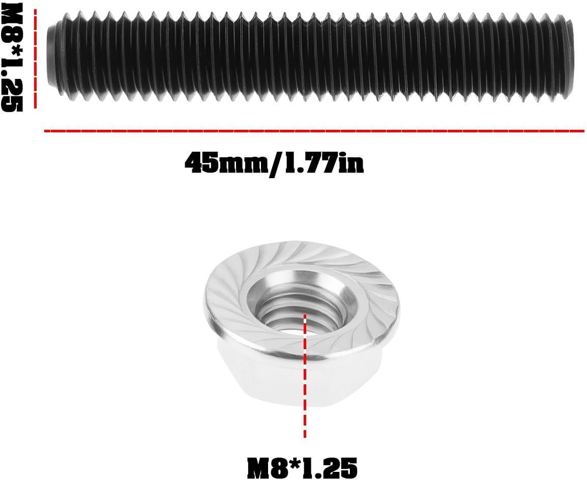 4 Sets ATV M8x1.25 Exhaust Studs Nuts Manifold Kit 95612-08625-00 Compatible with Yamaha Raptor Rhino Grizzly Viking 700