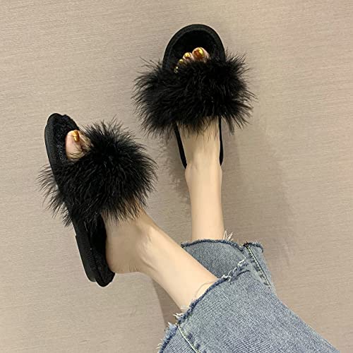 FAYUEKEY Faux Fur Slippers For Women Bride Wedding Open Toe Slippers House Outdoor Fuzzy Shoes4