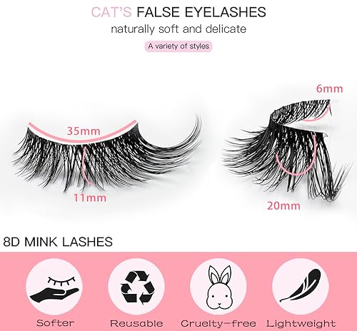KOKAY False Eyelashes Fluffy Cat Eye Lashes Faux Mink Lashes Natural Wispy Strip Volume Lashes 6D Eye Lashes 7 works Look Like Extensions (Y04,20mm) - Image 3