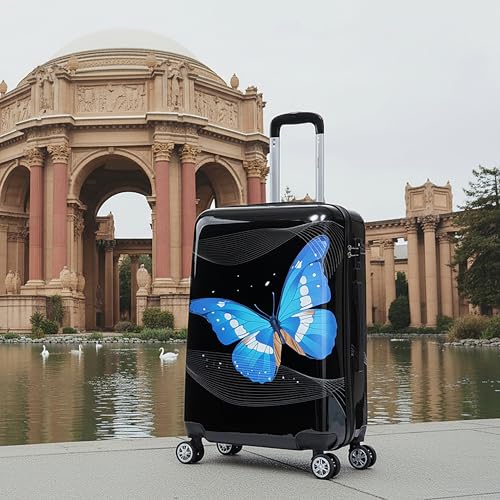 Image of InUSA Prints PC /ABS Plastic 4-Wheel Spinner Luggage, Black Butterfly (IUAPC00M-BBU)