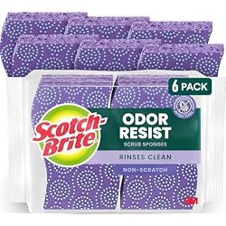 1 of Scotch-Brite Odor Resist Non-Scratch Scrub Sponge, Dishwasher-Safe Kitchen Sponges that Resist Bacterial Odors, Multipurpose Dish Sponge for Gentle Cleaning, 6 Dish Sponges