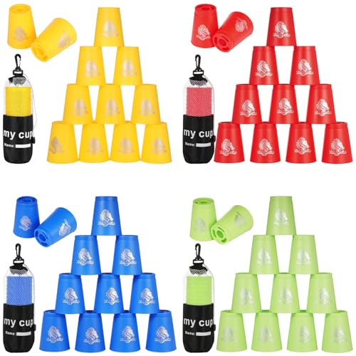 yeesport 48 tazas apilables deportivas con patrón de caballo, juego de entrenamiento de velocidad para competición de desafíos, vasos apilables de plástico, juego familiar clásico para jóvenes y