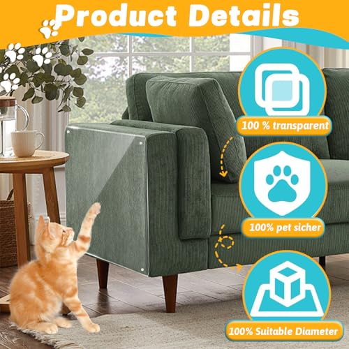 Kratzschutz Sofa Katze, 30cm x 6m Kratzfolie Katzen Selbstklebend, Anti Kratz Folie für Katzen und Hunde, Kratzschutzfolie Transparent für Möbel Couch Sofa Wand Tür Schutz