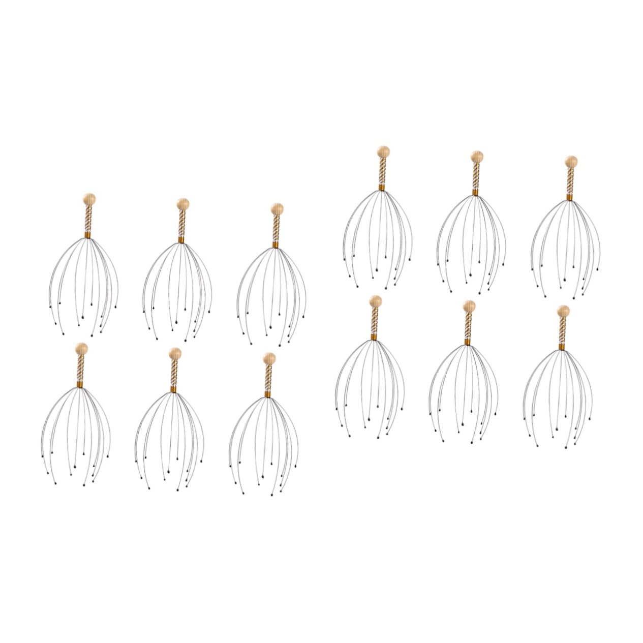 FRCOLOR 12 unidades de masajeador de champú, cepillo de masaje para cuero cabelludo, herramienta multifunción, práctico depurador, garras de masaje de acero y madera.