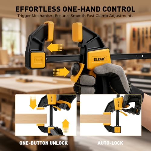 Image of 6-Pack 12 Inch Bar Clamps for Woodworking with 2-Piece Clamp Connector, 12 inch Quick-Release Wood Clamps with 150 LBS Load Limit, Trigger Clamp Set, One-Handed Clamps /Spreader for Woodworking