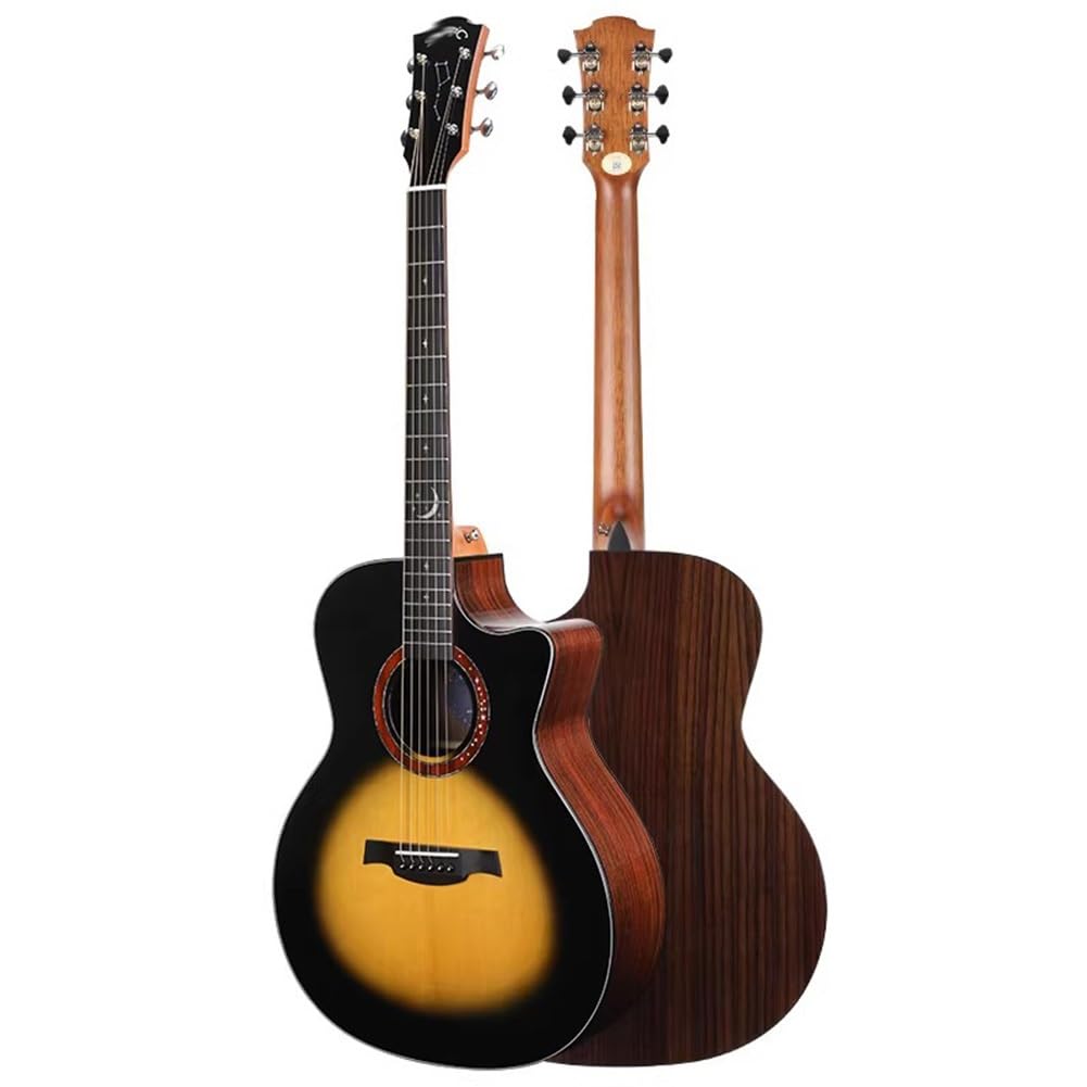 Set chitarra acustica con custodia, accordatore, tracolla, corde, plettri, capotasto per design a spalla mancante