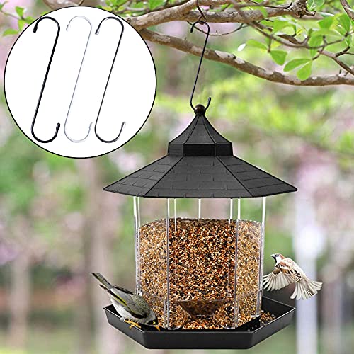 Image of YourGift 6 Pack 10 Inch Extra Long Heavy Duty S Hooks for Hanging Plant, Closet, Flower, Basket, Garden, Patio, Bird Feeder (Black)