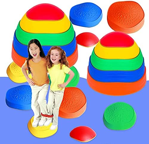 EDRLAITY 10 PCS Stepping Stones Balance Obstacle Course for Kids, Indoor Outdoor Sensory Play Equipment Helps Build Coordination and Stability, Non-Slip Textured Surface and Rubber Edging