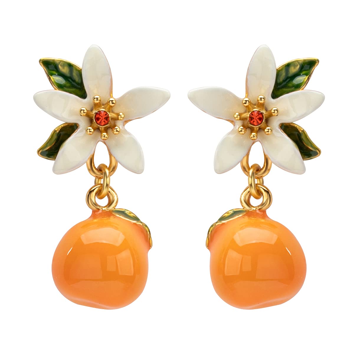 JUICY GRAPEOrange Blossom Flower Enamel Stud Dangle Earrings, 14mm x 26mm, (x-ed33601)