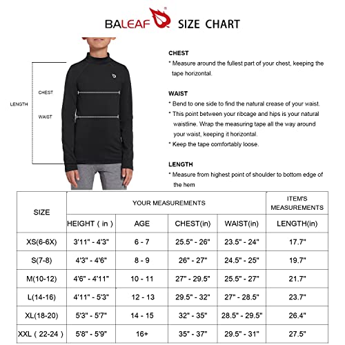 Baleaf Youth Boys Compression Thermal Shirt Fleece Baselayer Long Sleeve Cold Gear Mock Top Baseball Football Undershirt Black Size S #TOP4