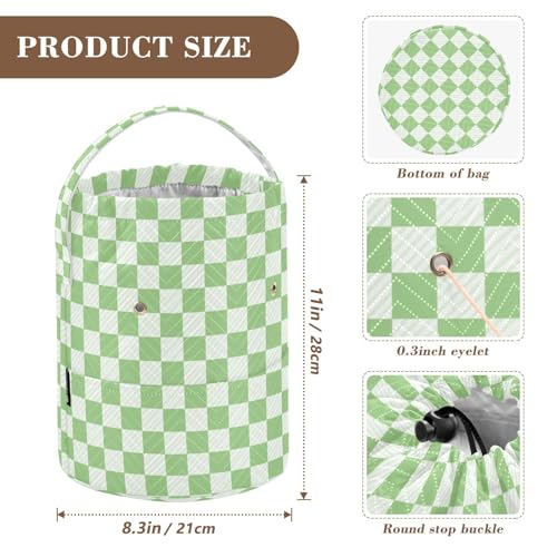 Image of Checkered Light Green Crochet Yarn Bag with Handle Portable Knitting Project Bag Travel Yarn Storage Organizer Holder Case Women Men Gifts