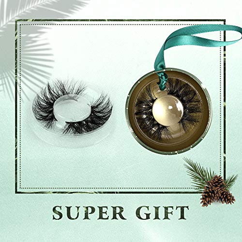 Yawamica 22MM Real Mink Eyelashes Dramatic Thick False Lashes Pack 5D Fluffy Volume False Eyelashes Full Long Wispy Soft Fake Eyelashes Christams Theme Ornament 1 Pair Eyelashes Pack