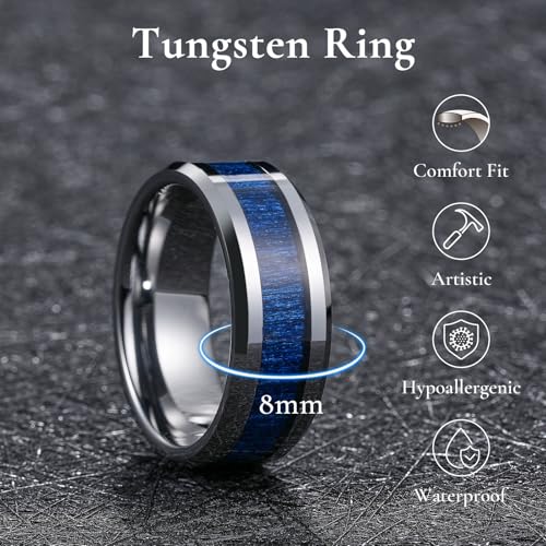 Image of King Will Nature Koa Wood Inlay Tungsten Carbide Wedding Ring 8mm Silver /Black /Gold /Green /Rose Gold /Blue Wedding Band for Men High Polished Anniversary Rings Comfort Fit Size 6-15
