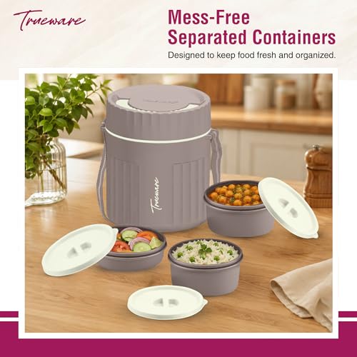 Image of Trueware SNAKK 2 Insulated Hot Lunch Box with 3 PP Container, 2 Container 300 ML Each & 1 Container 200 ML, Food Grade, BPA Free | Office Lunch Box | Tiffin Box