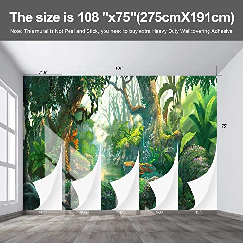 Fightal - Enchanted Forest Backdrop Wallpaper Tropical Botanical Jungle Tree Murals Nursery Kids Bedroom Woodland Plant Boys And Girls Decor Living Room Tv Background Large Wall Mural - 108"X75" #TOP2
