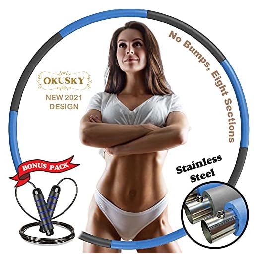 OKUSKY | Hula Weighted Hoop for Adults | Hoola Weighted Hoop | 8 Sections | Stainless Steel | Weight Loss | Weighted Hulu Hoop | Holahoops | | Exercise | Fitness | Workout | (Blue & Grey)