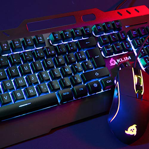 KLIM Lightning – Novinka – hybridní polo mechanická klávesnice QWERTZ německá + sedm různých barev + - – kovová struktura – Gamer Gaming Klávesnice pro hraní her PC Windows, Mac