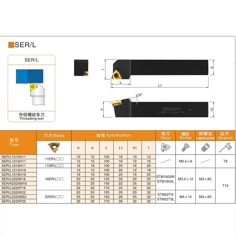 1pc SER1010H11 SER1212H11 SER1212H16 SER1616H16 SER2020K16 Thread Turning Tool Holder SER SEL CNC Tools for Lathe Inserts 16ER 11ER(SEL1616H16)