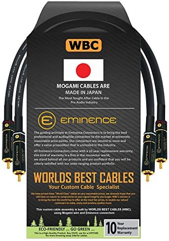 WORLDS BEST CABLES 0.5 Foot โ Audiophile High-Definition Audio Interconnect Cable Pair Custom Made Using Mogami 2497 Wire and Eminence Gold Locking RCA Connectors