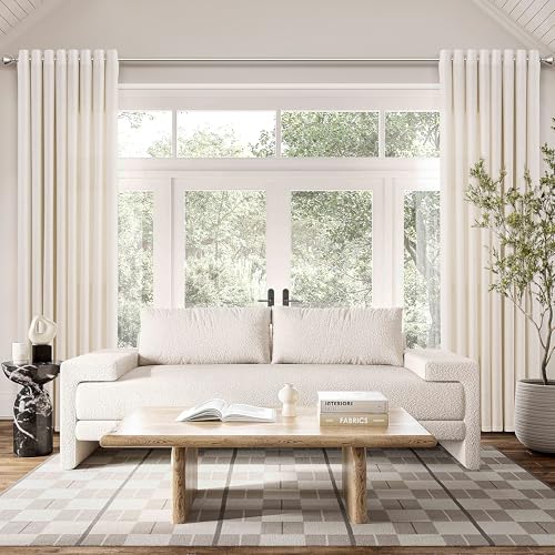 Image of Nanspring Beige Semi Sheer Linen Curtains 102 inches Long 2 Panels for Dining Room Earthy Tone Grommet Window Curtain Privacy Light Filtering Boho Farmhouse Living Room Drapery Panel 102 inch Length