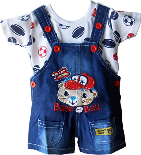 Tinchuk Premium Dungaree with Short Sleeves T-Shirt Base Ball Print Dungaree Shorts