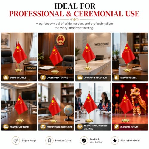 Image of The Flag Company Gold Acrylic Pole with Round Base | Desk Flag for Office, Reception & Home Decor (China)