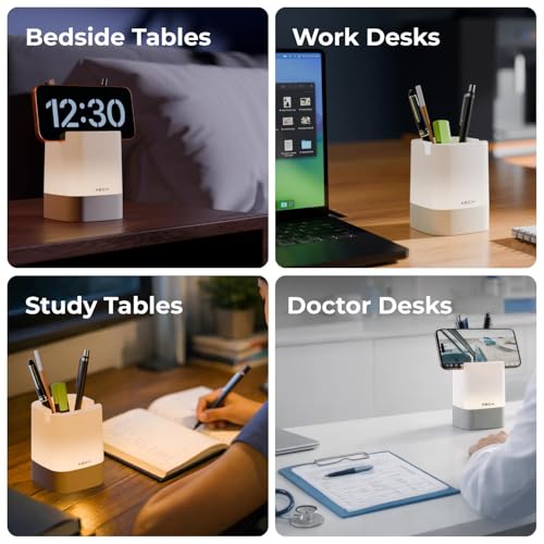 Image of Xech Pen Stand with Ambient Night Light & Mobile Holder | 3-Colour Ambient Light, Touch Control | Rechargeable Night Lamp for Office, Study & Bedside (Nova)