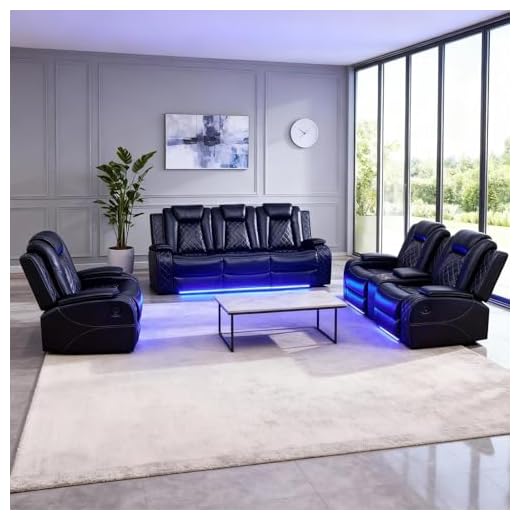 Leather Recliner Sectional Sofa with LED Lights