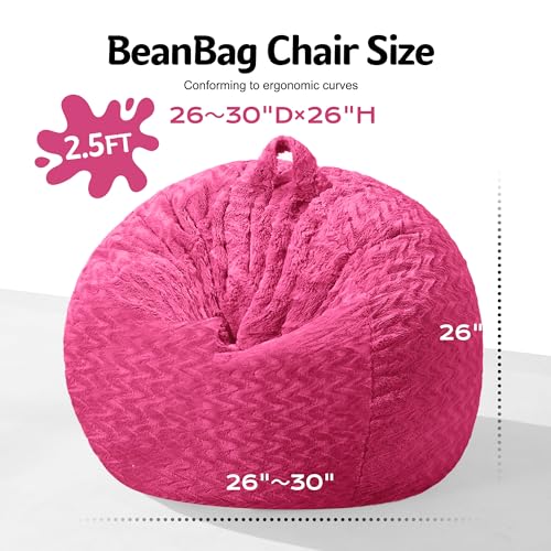 Image of 2FT Bean Bag Chair,Giant Bean Bag Chairs for Adults,Big Bean Bags with Memory Foam Filled, Large Beanbag Chairs with Chevron Plush Cover-Pink