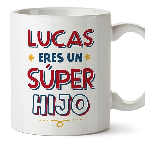MUGFFINS Tazas Personalizadas para HIJO - En Español - Eres Súper - 11 oz / 330 ml - Regalo personalizable original y divertido